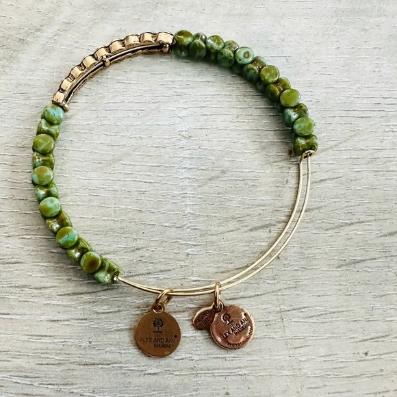 Alex and Ani Green and Gold Tone Beaded Bracelet - Picture 4 of 4